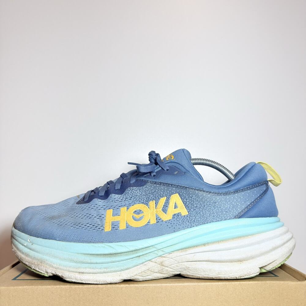 Hoka One One Bondi 8 Men Size 12 Blue Yellow Thick Cushioned Road Running Shoes